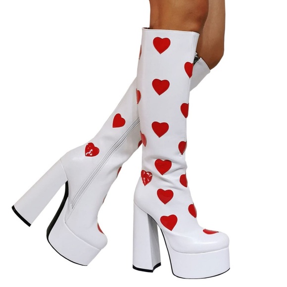Sugar Thrillz RETRO ROMANCE White With Red clear heart GO GO BOOTS Size 7 - Picture 4 of 16